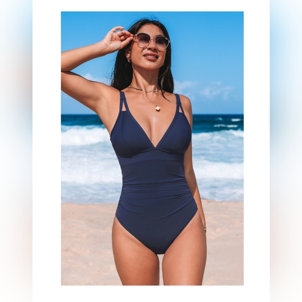 NWT Cupshe Elegant Navy Blue One-Piece Swimsuit, Size L